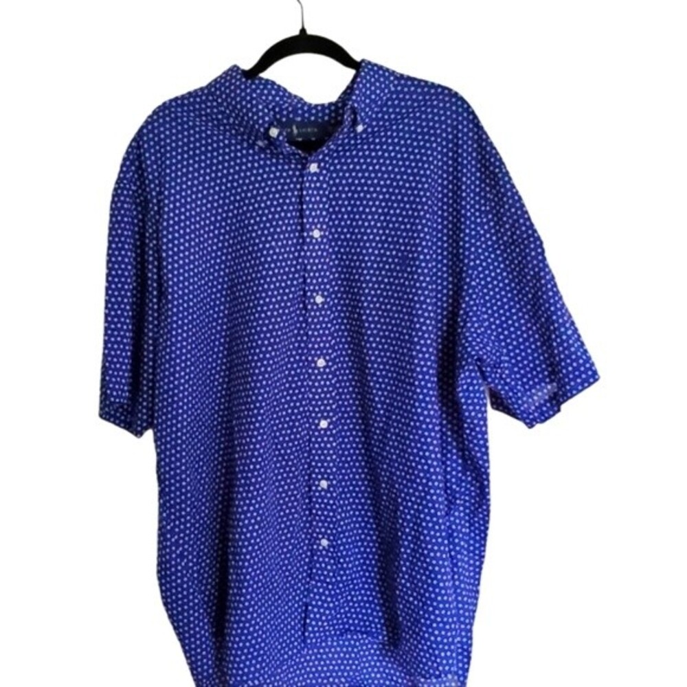 Ralph Lauren Big and Tall Blue Printed Short Sleeve Button Down Shirt
